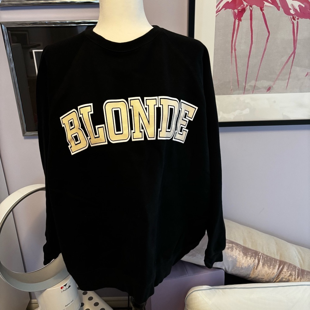 Brunette The Label Black Hoodie with taupe letters L/XL crew neck